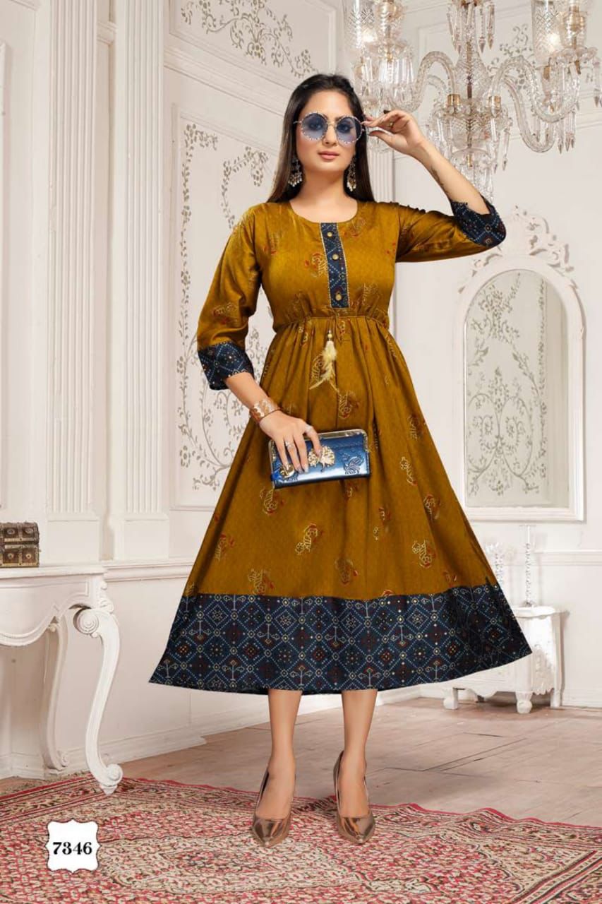 Jhui 7346 LAtest Designer Ethnic Wear Rayon Designer Kurti Collection